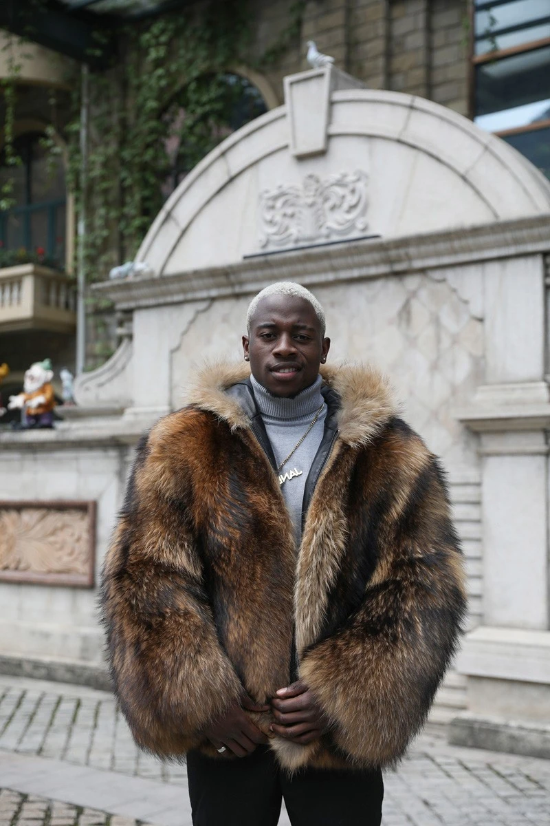 Raccoon fur Jacket Mens high quality